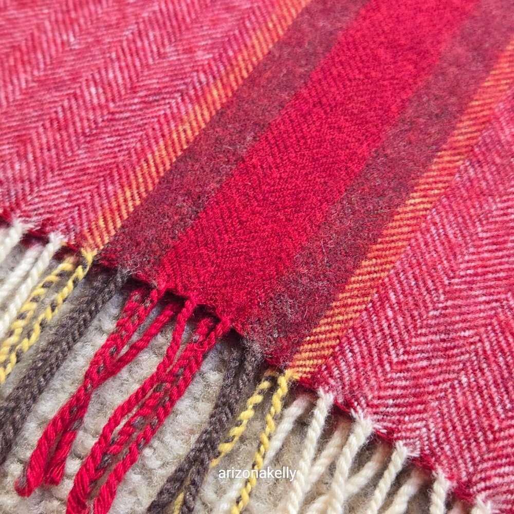 NWOT Wool Herringbone Burgundy Scarf with Big Stripe - Picture 2 of 13